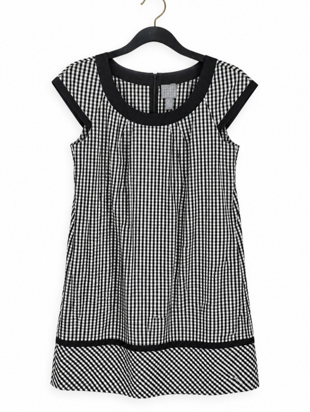 0207 Rabbit Rabbit Rabbit Designs Gingham Dress Black White Size 12 Retro Fall